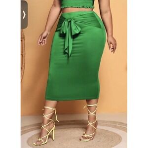 Green Tie Front Pencil Skirt / Sleeveless Dress 1 Xl Size 14 St Patrick's Day